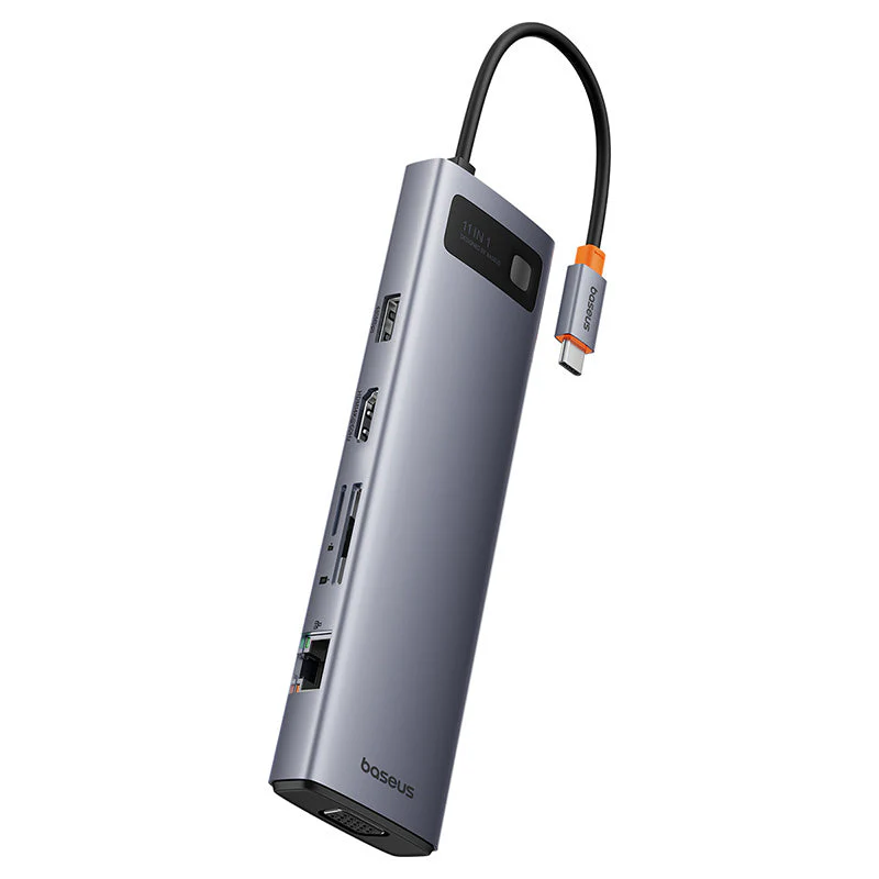 Baseus Metal Gleam Series 11-Port Hub USB-C to HDMI 4K@60Hz + VGA + 3xUSB 3.0 + USB 2.0 + USB-C PD + RJ45 + SD/TF + 3.5mm (Space Grey) (B00030709811-00) - Image 2