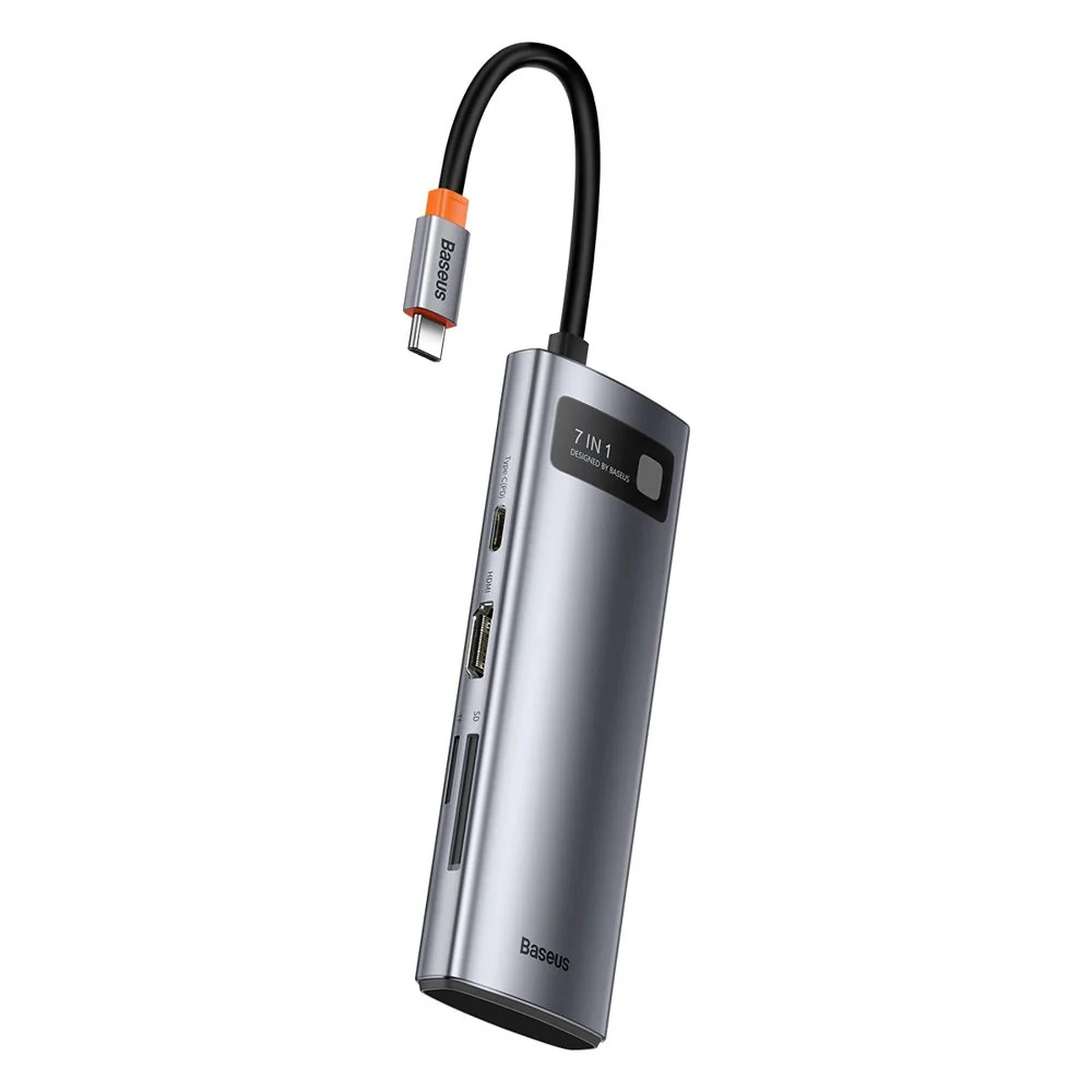Baseus Metal Gleam Series 7-Port Hub Type-C To Type C + HDMI + 2xUSB 3.0 + PD + SD/TF (Grey) (WKWG020113) - Image 2