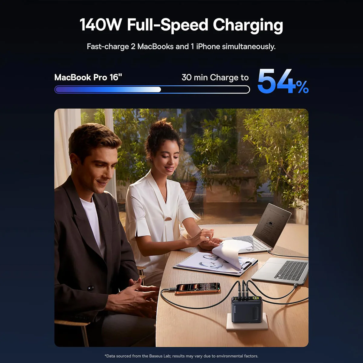Baseus PicoGo AH11 Digital Display Fast Charger 3C+U 140W includes Dura Fast Charging Cable USB-C to USB-C 240W 1.5m (Cosmic Black) (E0122400) - Image 5