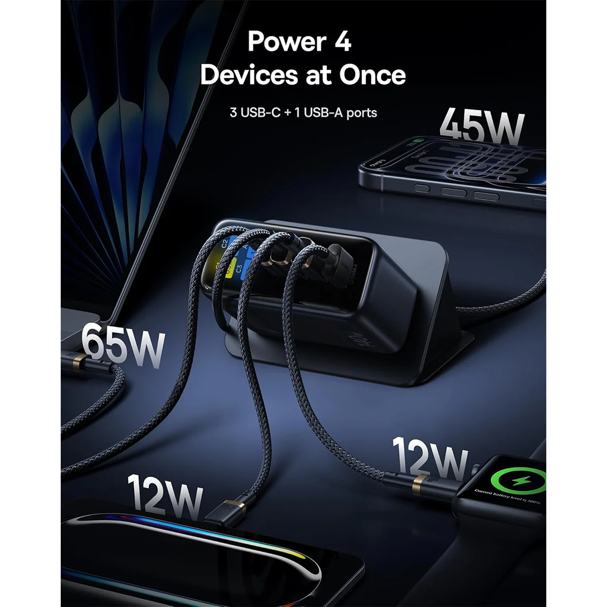 Baseus PicoGo AH11 Digital Display Fast Charger 3C+U 140W includes Dura Fast Charging Cable USB-C to USB-C 240W 1.5m (Cosmic Black) (E0122400) - Image 9