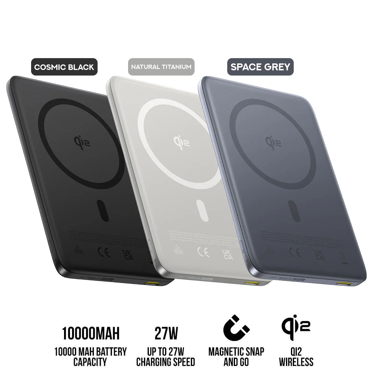 Baseus PicoGo AM41 Ultra-Slim Qi2 Magnetic Power Bank 10000mAh 27W (Cosmic Black, Natural Titanium, Space Grey)