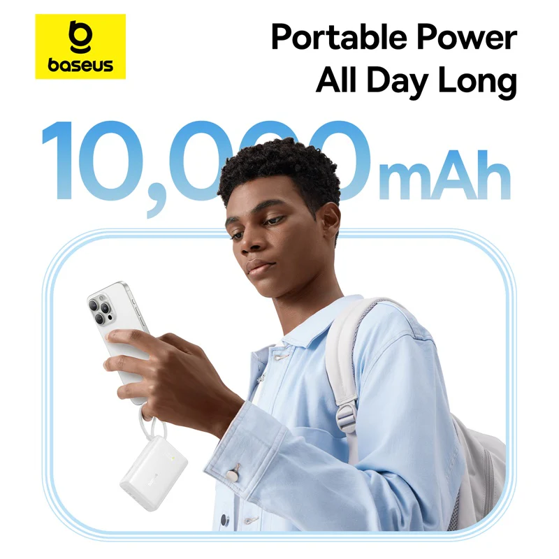 Baseus PicoGo Digital Display Power Bank 10000mAh 45W with Built-in USB-C Cable (Galaxy Natural Titanium, Moon White) - Image 11