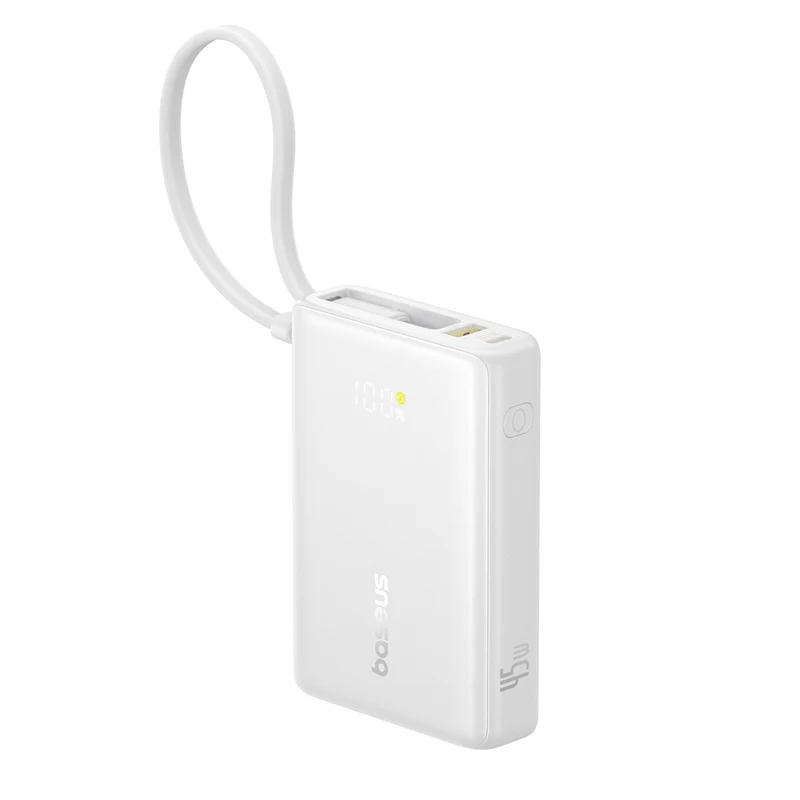 Baseus PicoGo Digital Display Power Bank 10000mAh 45W with Built-in USB-C Cable (Galaxy Natural Titanium, Moon White) - Image 9