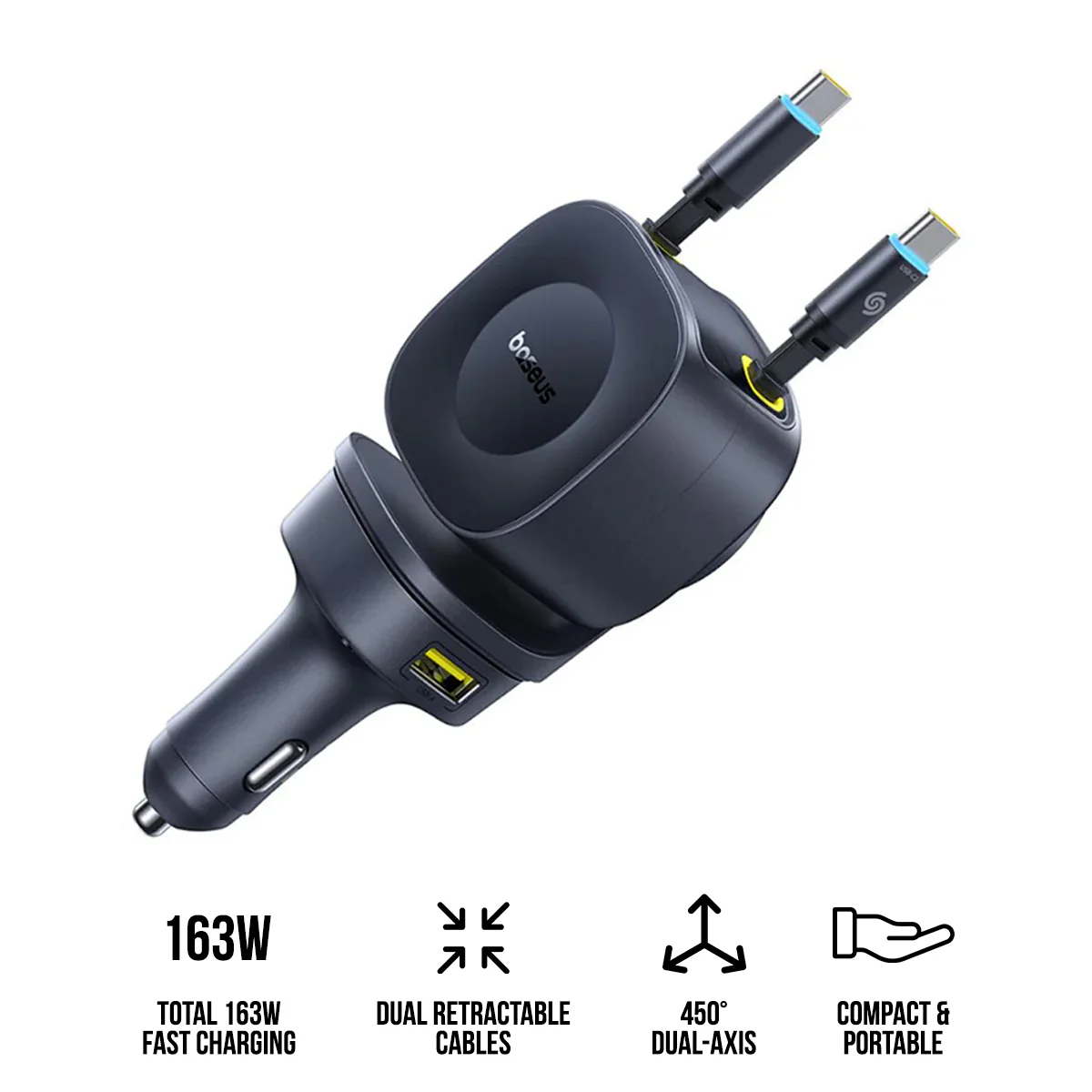 Baseus PrimeTrip VR2 Max Car Charger with Retractable Cable 3C+U 100W (Cosmic Black) (C0206600)