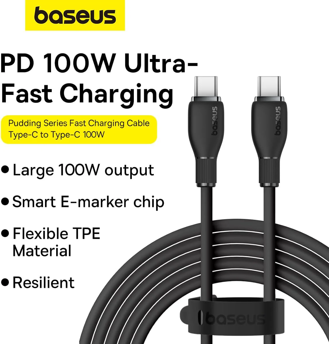 Baseus Pudding Series Fast Charging Cable Type-C to Type-C 100W (Cluster Black) (1.2M, 2M) (P10355702111-00, P10355702111-01) - Image 3