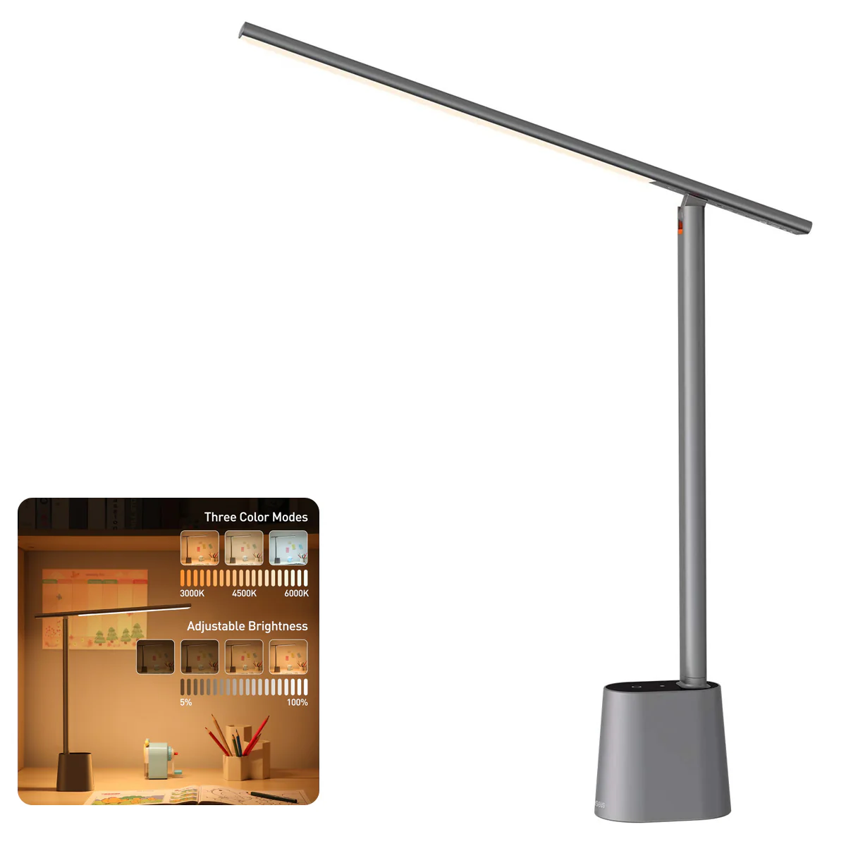 Baseus Smart Eye Series Rechargeable Folding Reading Desk Lamp Smart Light (Dark Grey, White) (DGZG-0G, DGZG-02) - Image 2