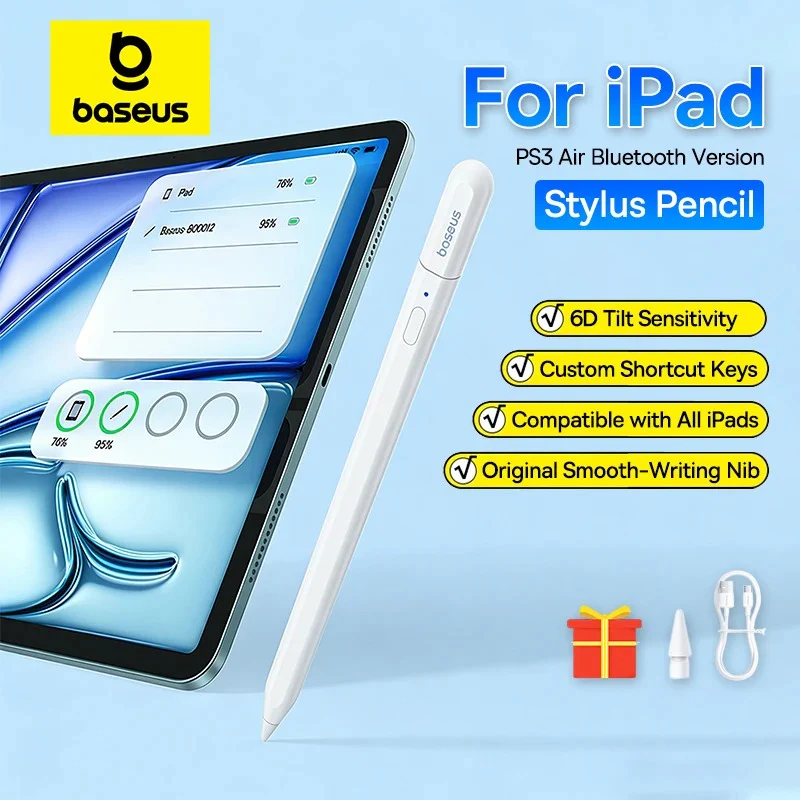 Baseus Smooth Writing PS3 Air Bluetooth Stylus Pen for iPad Pencil Universal Wired Charging for iPad/ Tablet Touch Writing Pen (Moon White) (B0001201) - Image 2