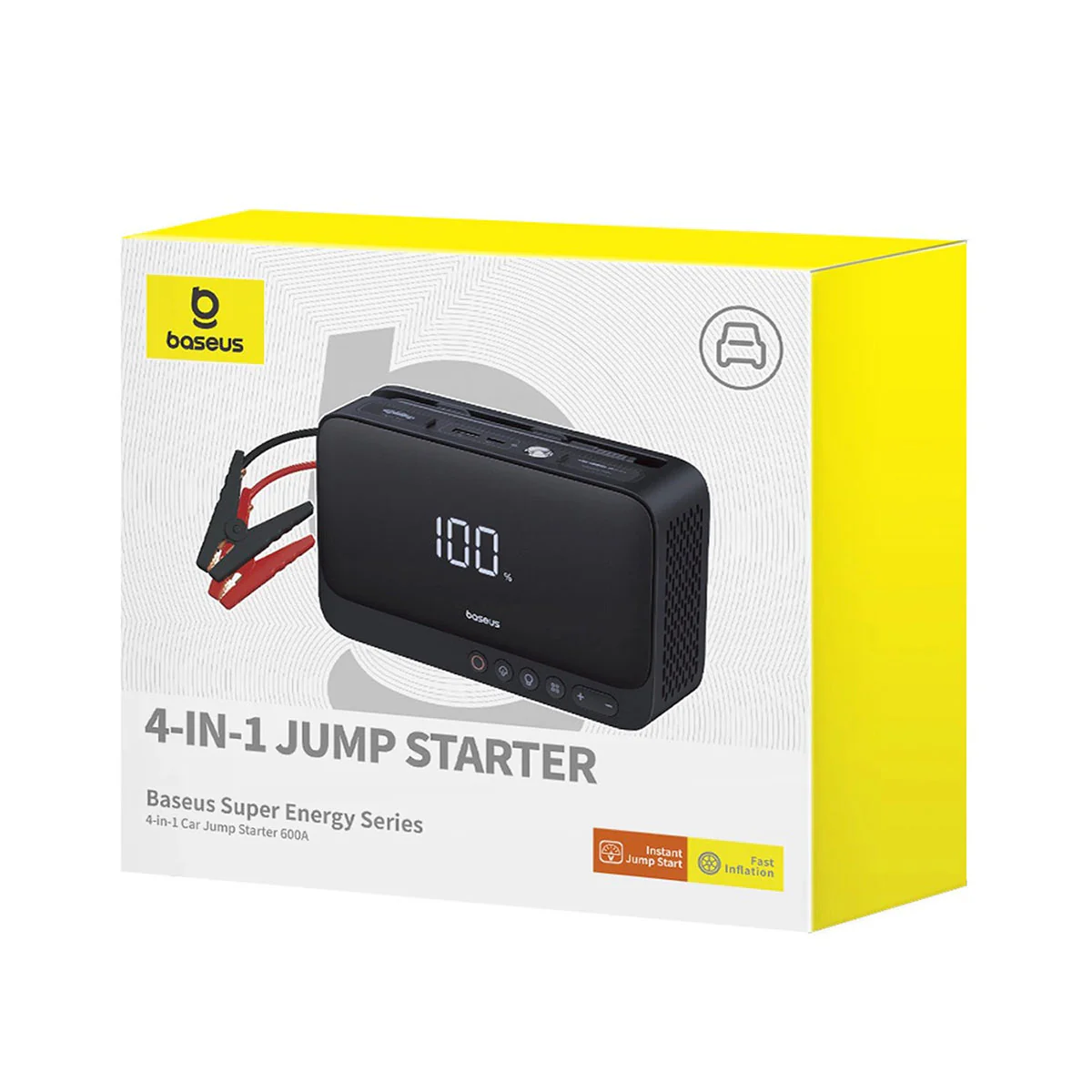 Baseus Super Energy Series 4-in-1 Car Jump Starter 600A, Tire Inflator & Pressure Meter, Power Bank, Multi-Function LED Light (Cluster Black) (C00245902111-00) - Image 14
