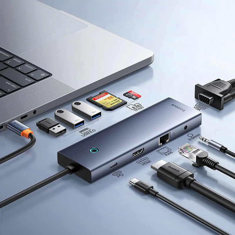Baseus UltraJoy Series 10-Port Hub Docking Station USB-C to HDMI 4K@60Hz + VGA + 3xUSB 3.0 + PD + RJ45 + SD/TF + 3.5mm (Space Grey) (B0005280C811-00) - Image 2