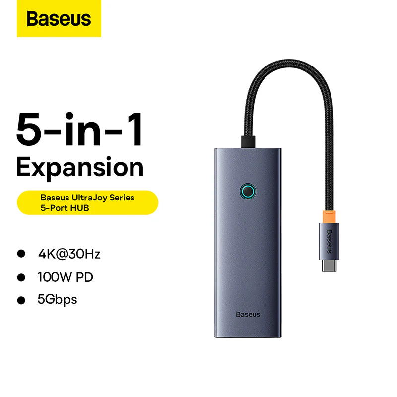 Baseus UltraJoy Series 5-Port Hub Docking Station USB-C to HDMI 4K@30Hz + 3xUSB-C 3.0 + PD (Space Grey) (B00052801811-00) - Image 14