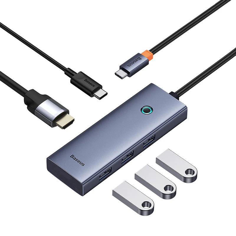 Baseus UltraJoy Series 5-Port Hub Docking Station USB-C to HDMI 4K@30Hz + 3xUSB-C 3.0 + PD (Space Grey) (B00052801811-00) - Image 3