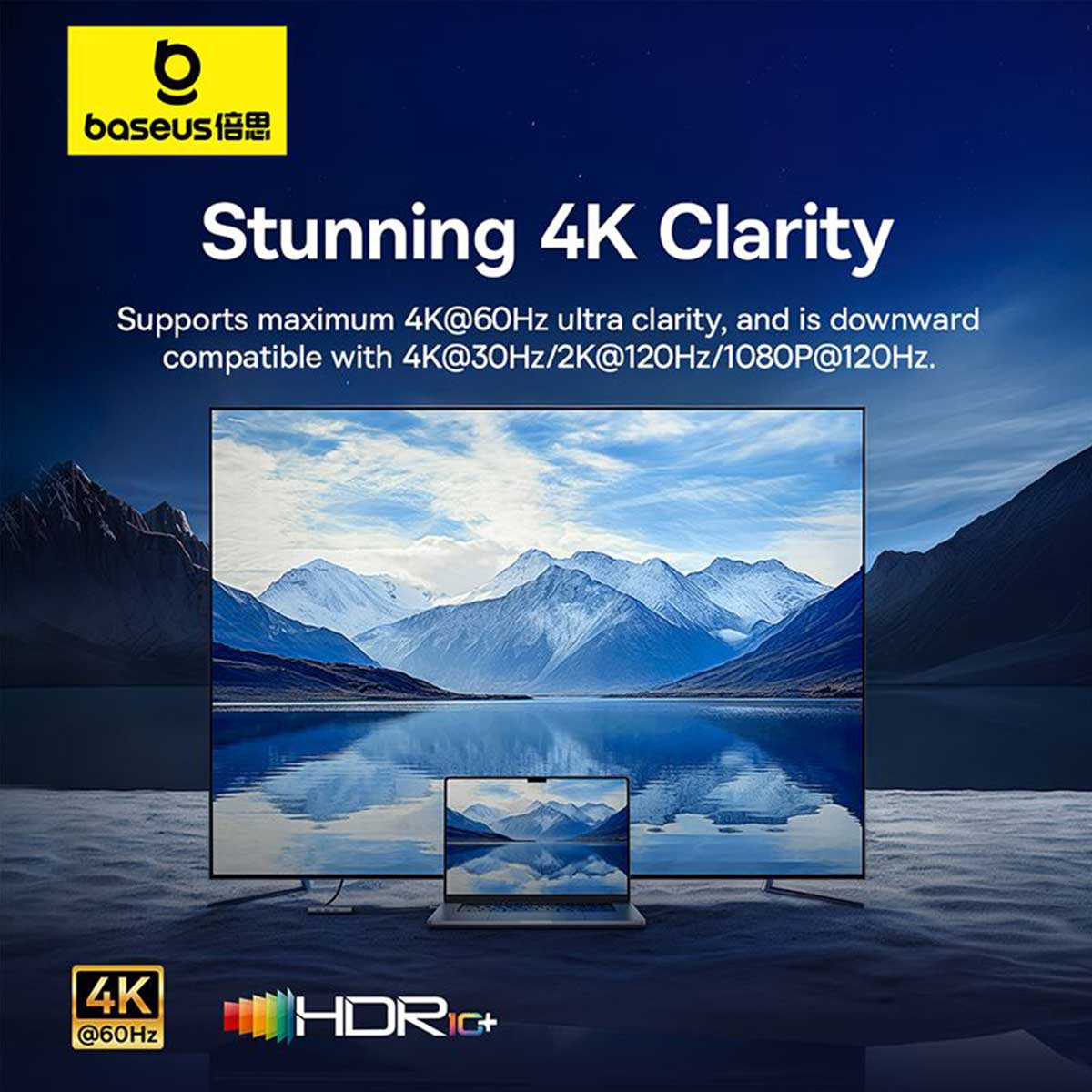 Baseus UltraJoy Series 7-Port Hub Docking Station USB-C to HDMI 4K@60Hz + 3xUSB 3.0 + PD + SD/TF (Space Grey) (B00052803811-00) - Image 9