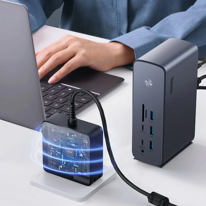 Baseus UnionJoy Pro 17-Port Quadruple-Display Multifunctional Hub Docking Station (Grey) (WKSP090013) - Image 8