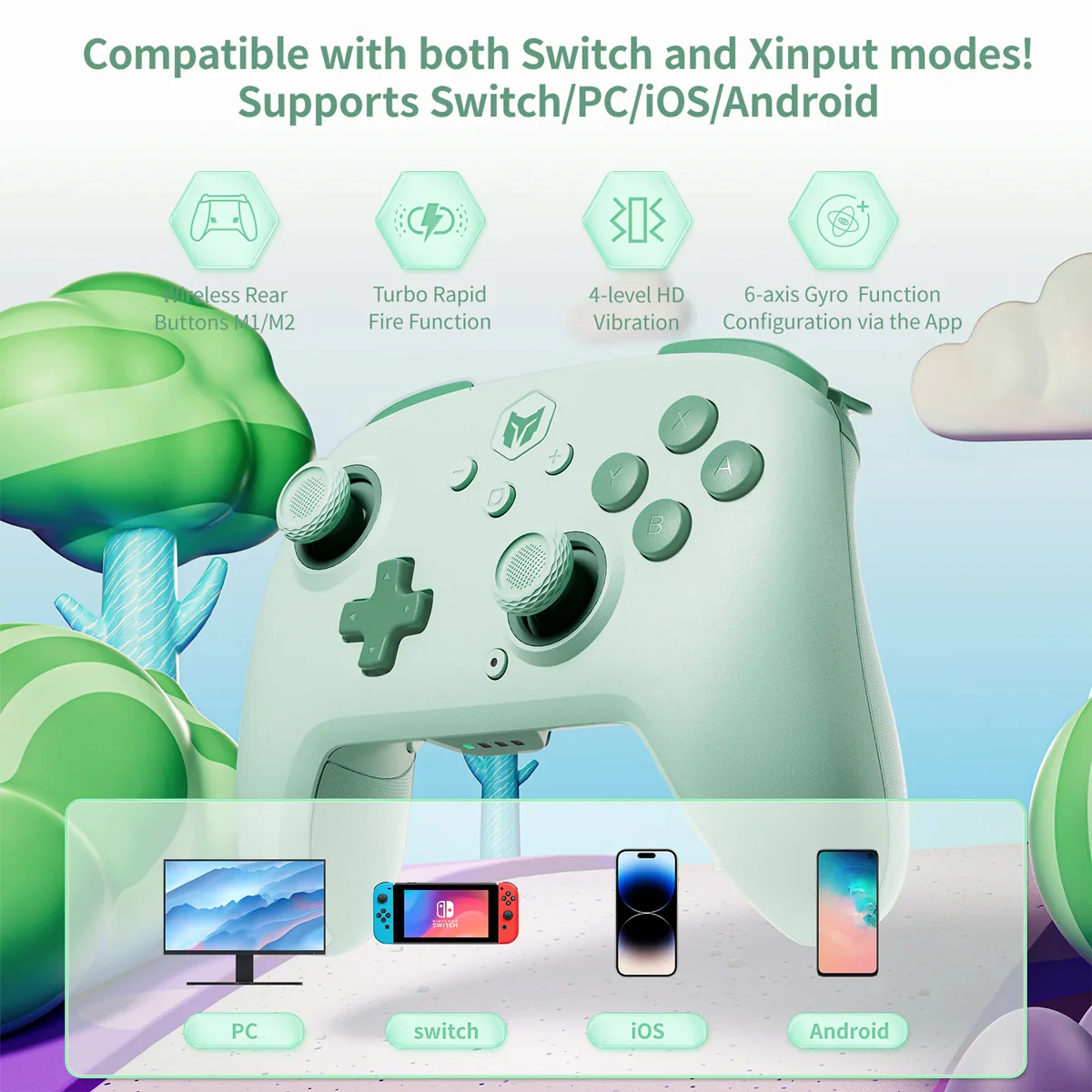 Bigbig Won Choco Wireless Gaming Controller for Switch / Win 10&11 / Android / iOS (Pink, Grey, Blue, Green) - Image 7