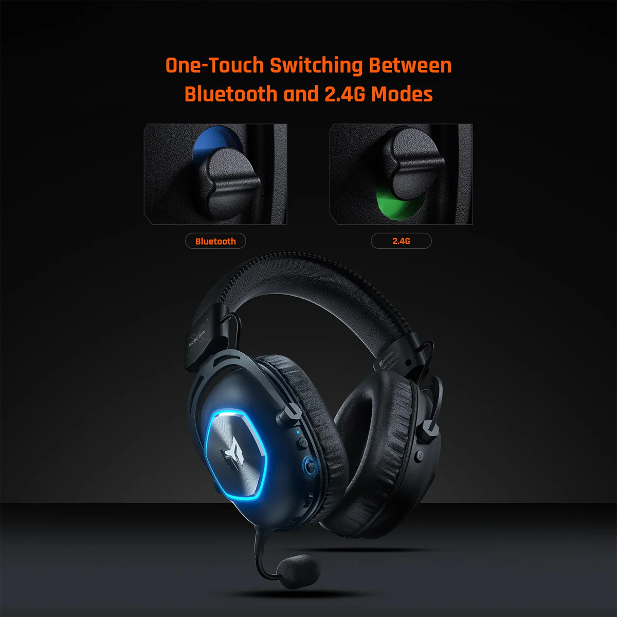 Bigbig Won Halo Pro Tri-Mode Gaming Headset for PS5 / PS4 / XboxOne / Xbox Series / Switch / PC / Android / iOS (Black) - Image 4