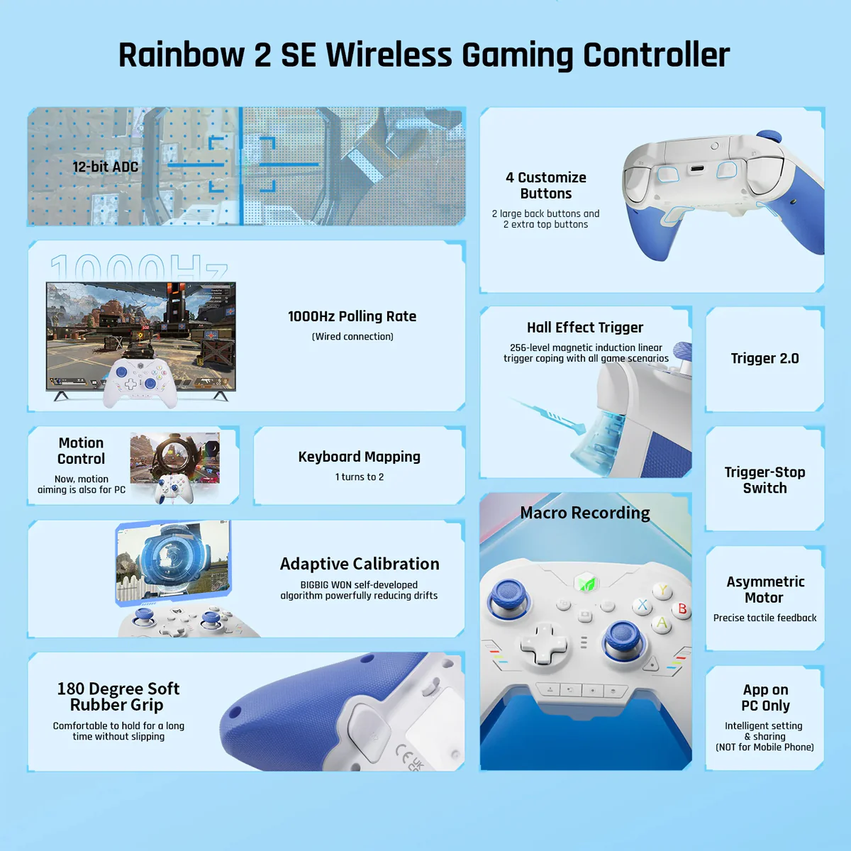 Bigbig Won Rainbow 2 SE Wireless Gaming Controller for Win 10&11 / Switch / Android / iOS (Blue, Pink, Green) - Image 15