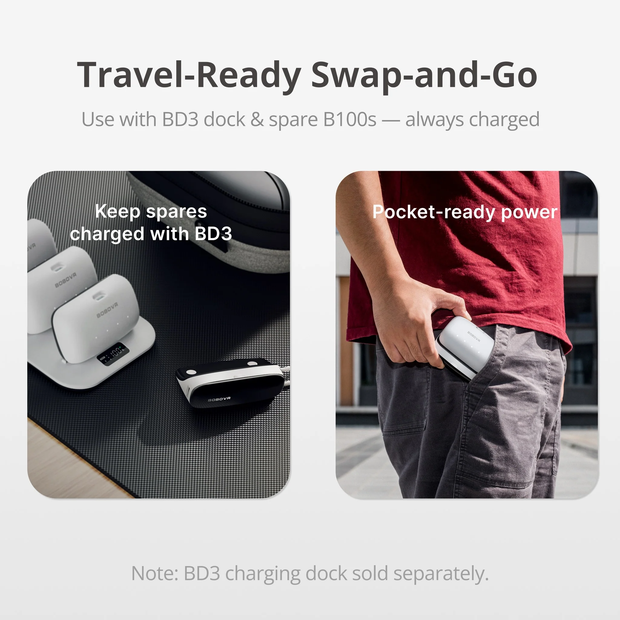 BoboVR PD100 Two-in-One Charging Dock & Power Bank includes B100 10000mAH 30W Battery - Image 5