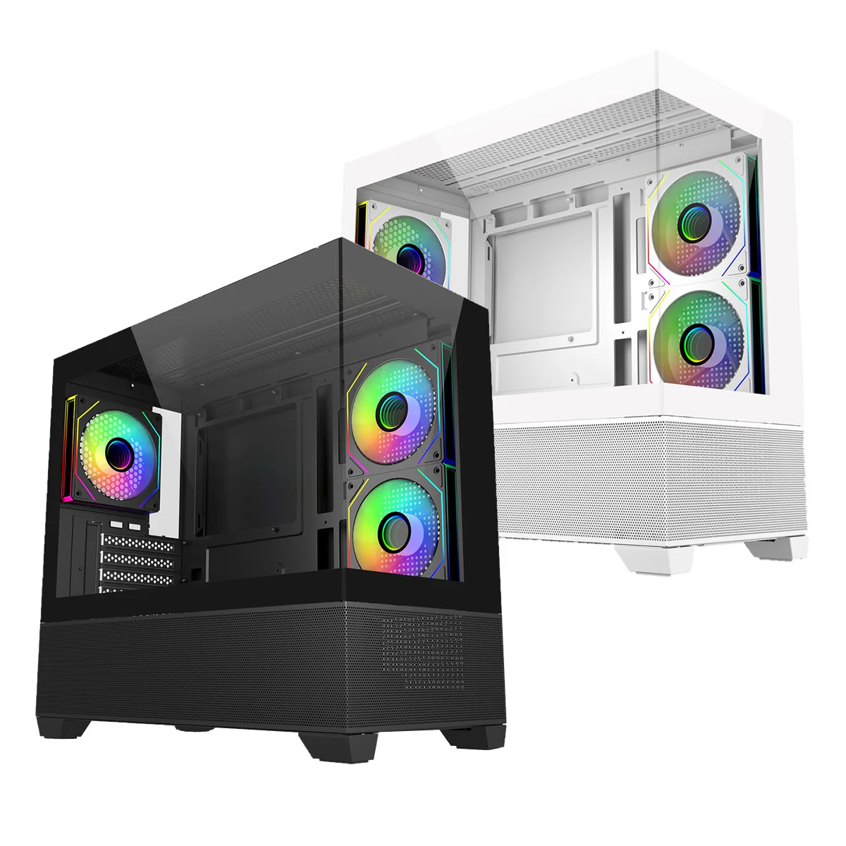 Cooler Master Elite 490 Tempered Glass mATX Case (Black, White)