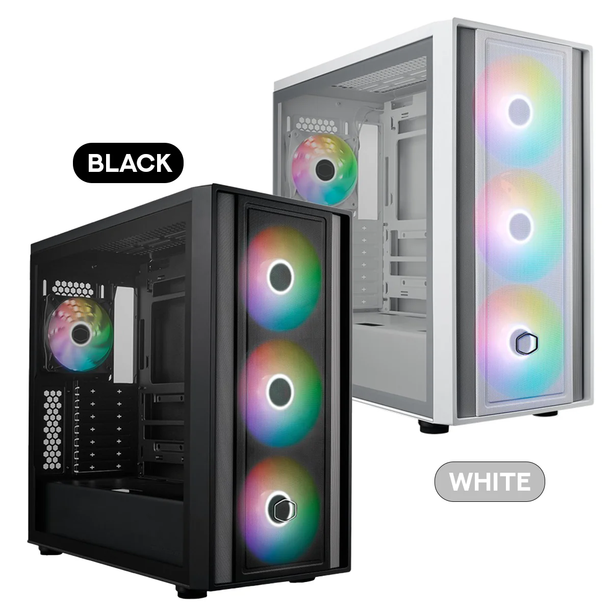 Cooler Master MasterBox 600 Tempered Glass ATX Mid Tower PC Case (Black, White)