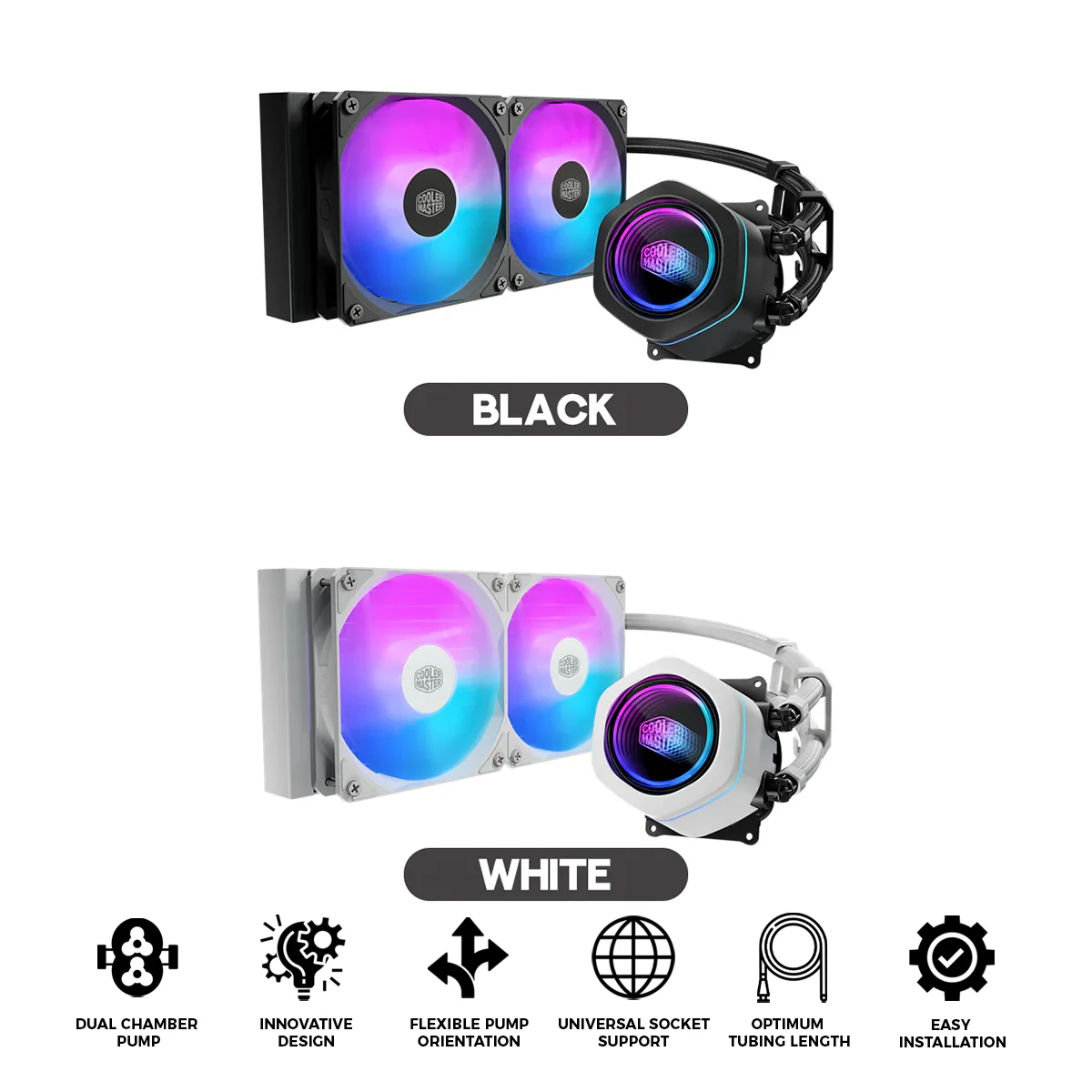 Cooler Master MasterLiquid Core Nex 240 ARGB Liquid CPU Cooler (Black, White)
