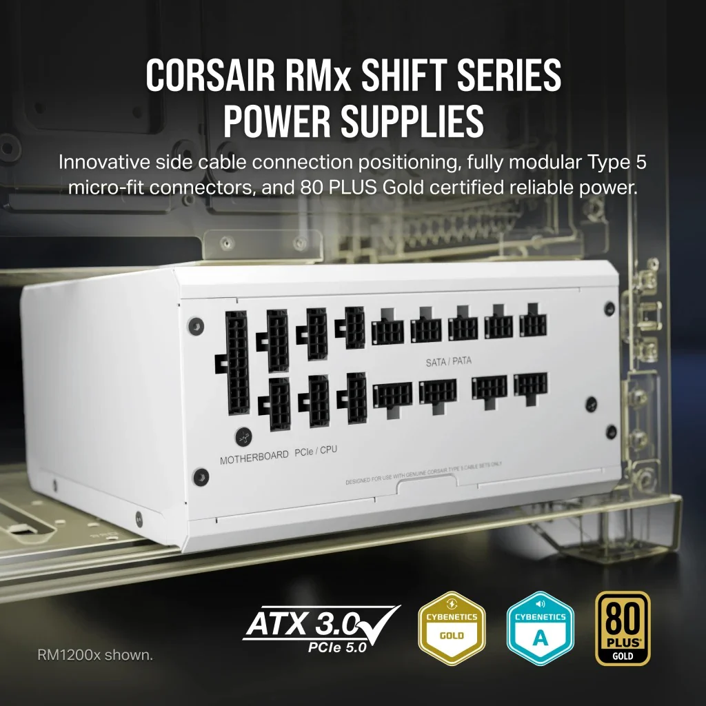 Corsair RMx RM1200x Shift 1200W ATX 80 Plus Gold Fully-Modular ATX Power Supply (White) - Image 8