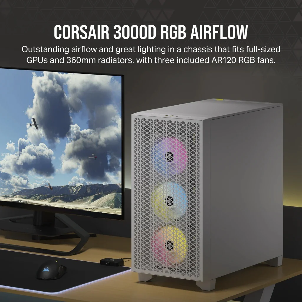 Corsair 3000D RGB Airflow Tempered Glass Mid-Tower ATX PC Case (White) - Image 11
