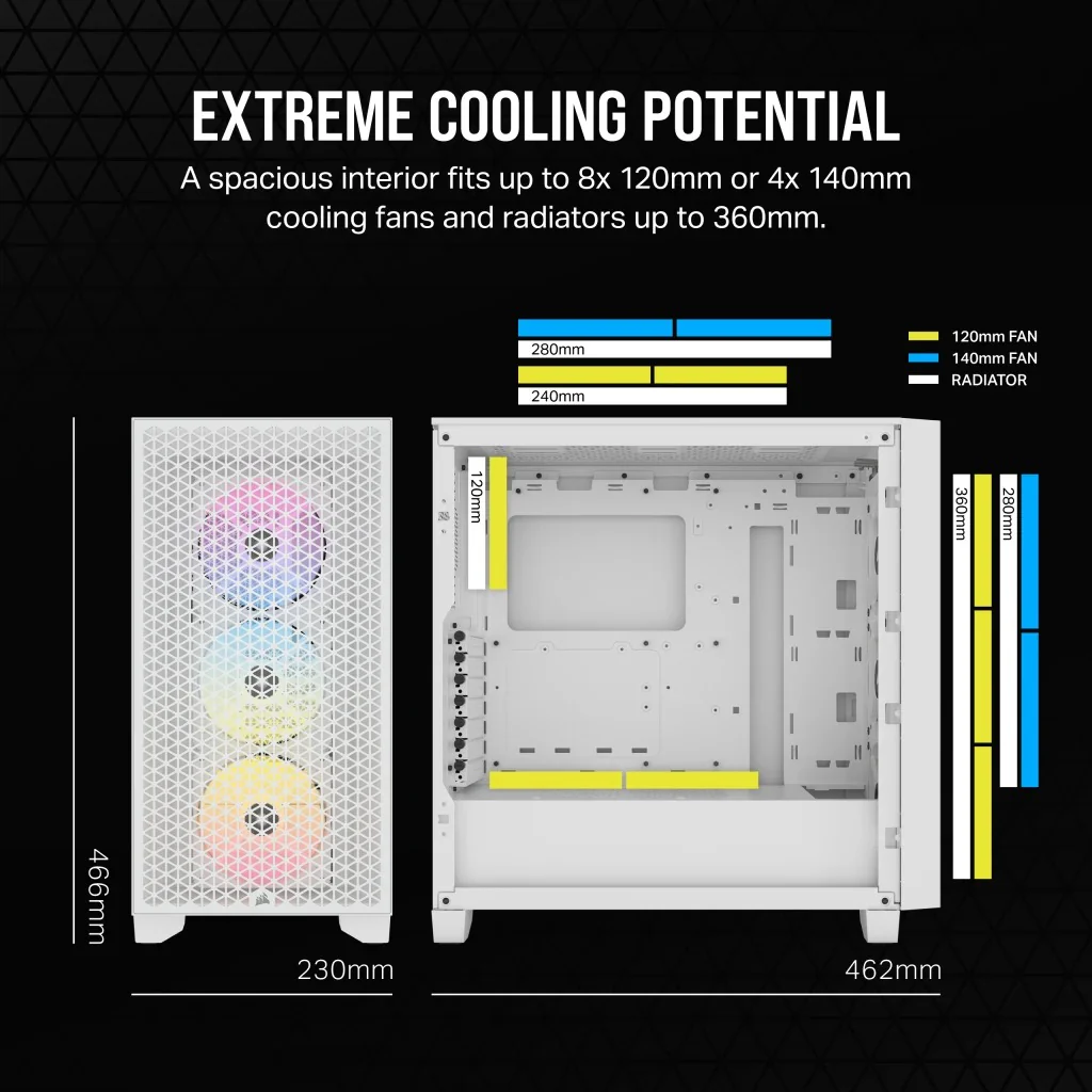 Corsair 3000D RGB Airflow Tempered Glass Mid-Tower ATX PC Case (White) - Image 12