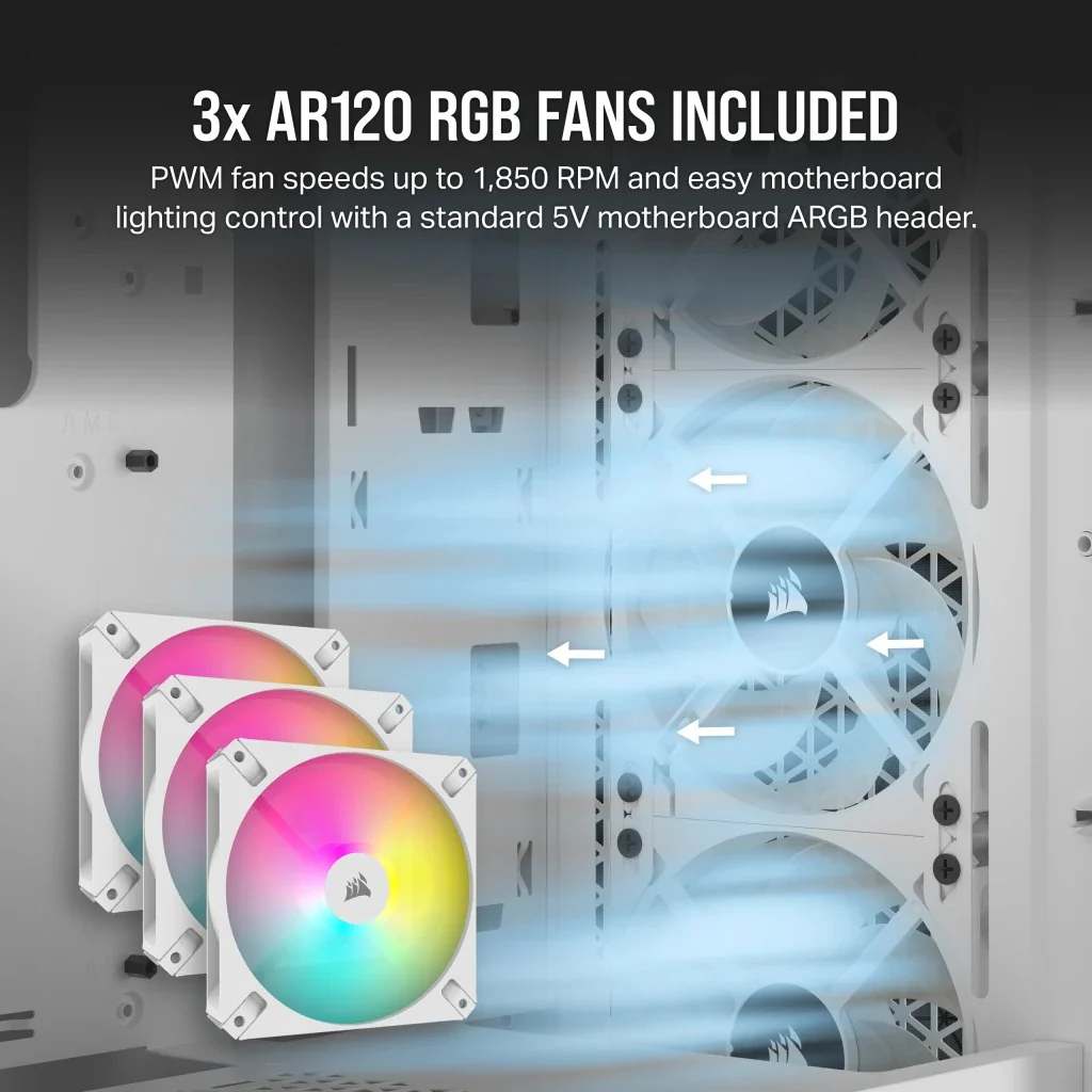 Corsair 3000D RGB Airflow Tempered Glass Mid-Tower ATX PC Case (White) - Image 13