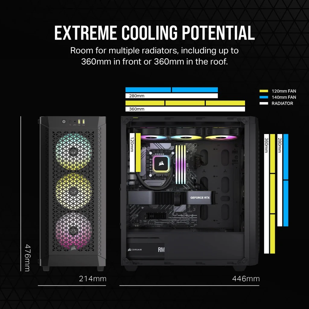 Corsair 480T RGB Airflow Tempered Glass Mid-Tower Case (Black) - Image 11