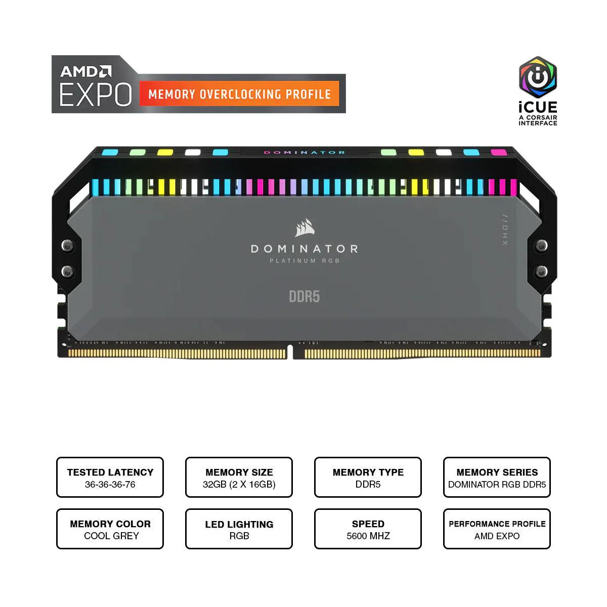 CORSAIR Dominator Platinum RGB 32GB (2 X 16GB) DDR5 DRAM 5600MHZ Memory Kit (CMT32GX5M2B5600Z36)