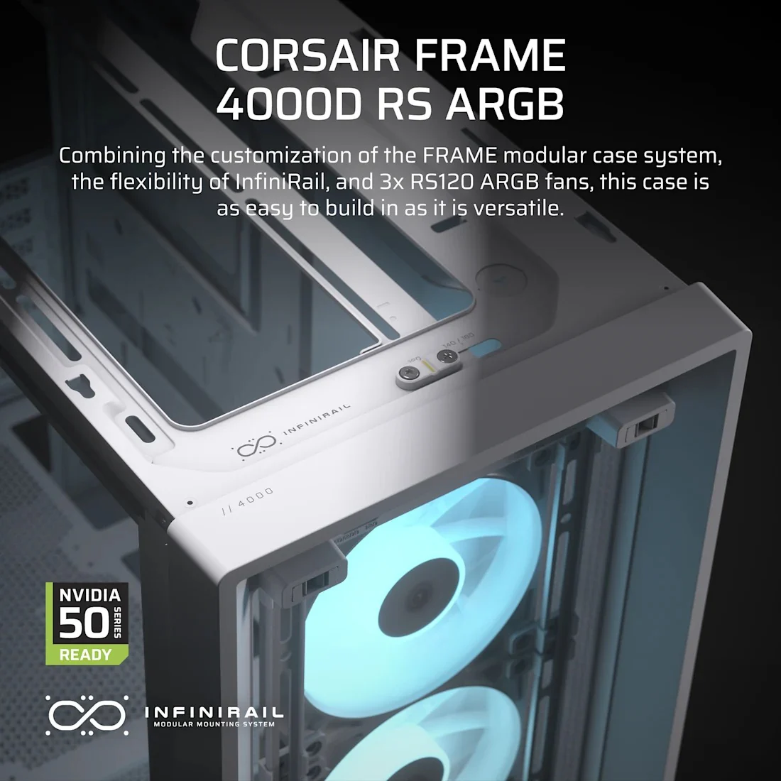 Corsair Frame 4000D RS ARGB Modular Mid-Tower PC Case (Black, White) - Image 14