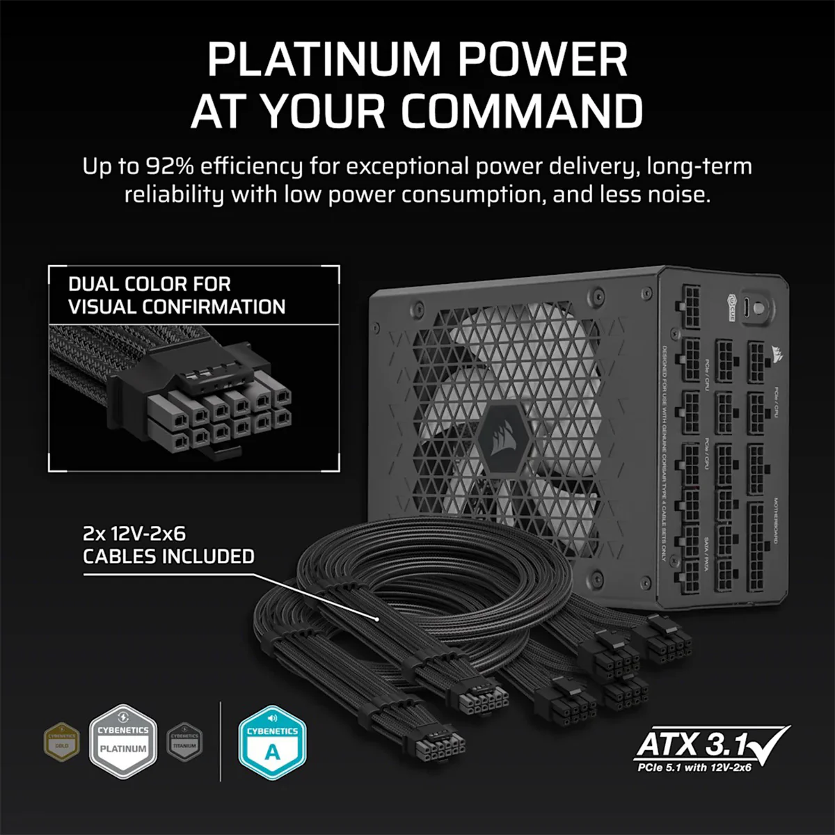 Corsair HXI Series HX1500i 1500W ATX Cybentics Platinum Ultra-Low Noise Fully Modular Power Supply (CP-9020309-NA) - Image 8