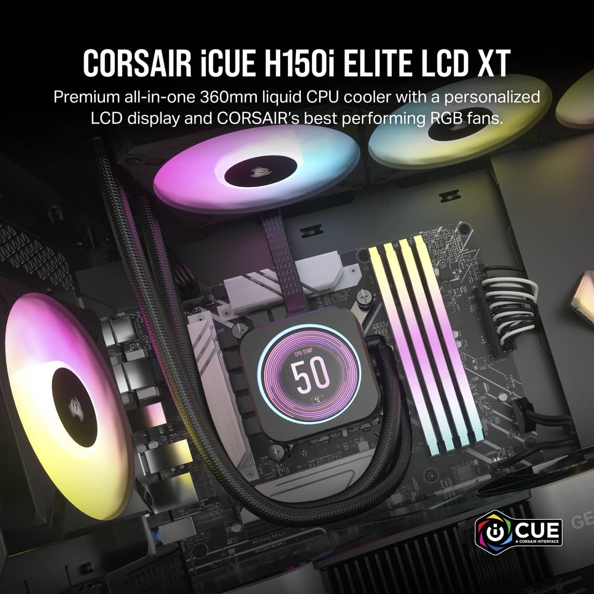 Corsair iCue H150i Elite LCD XT Extreme Performance 360MM RGB Liquid CPU Cooler (Black) - Image 2