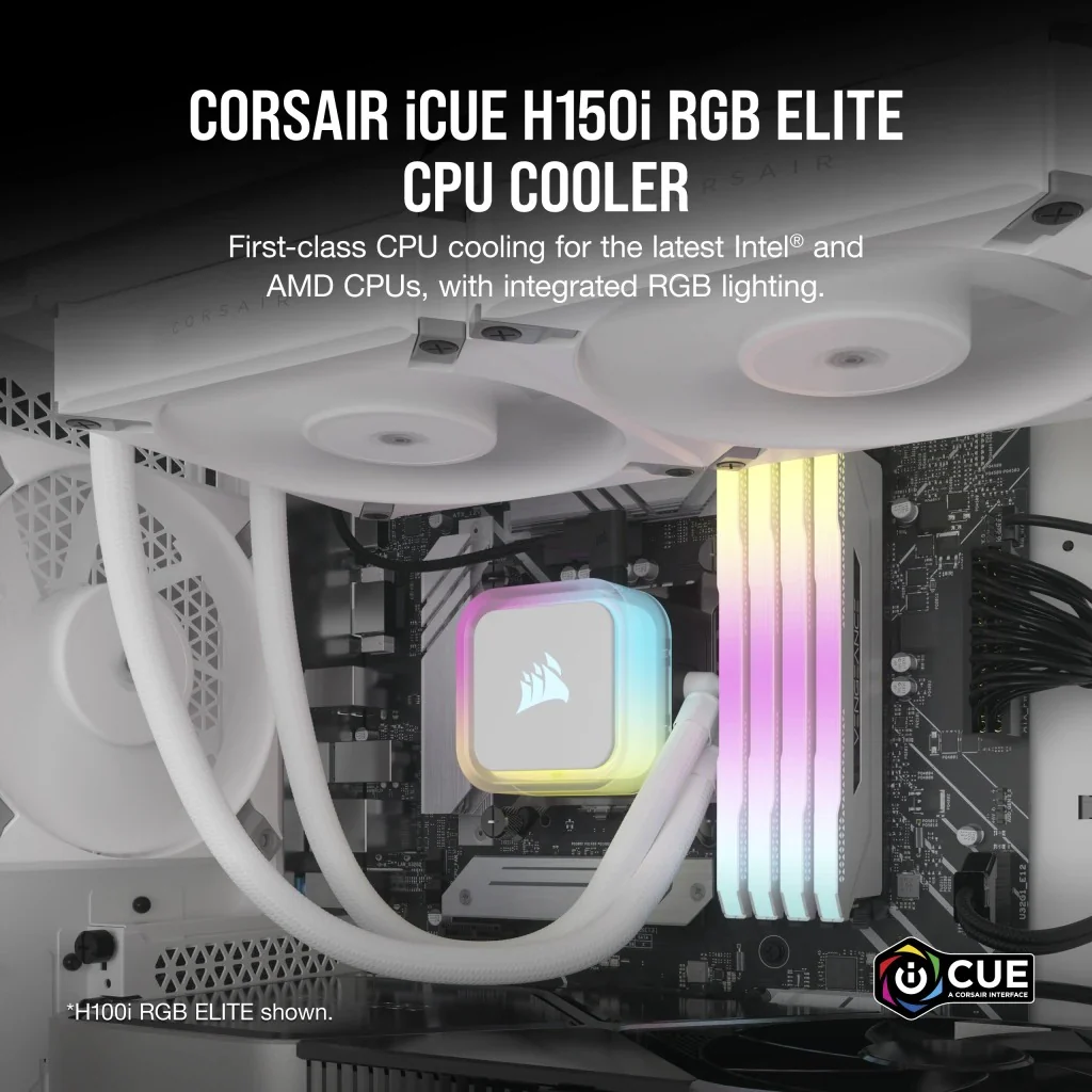 Corsair iCUE H150i RGB Elite 360mm Liquid CPU Cooler (White) - Image 6