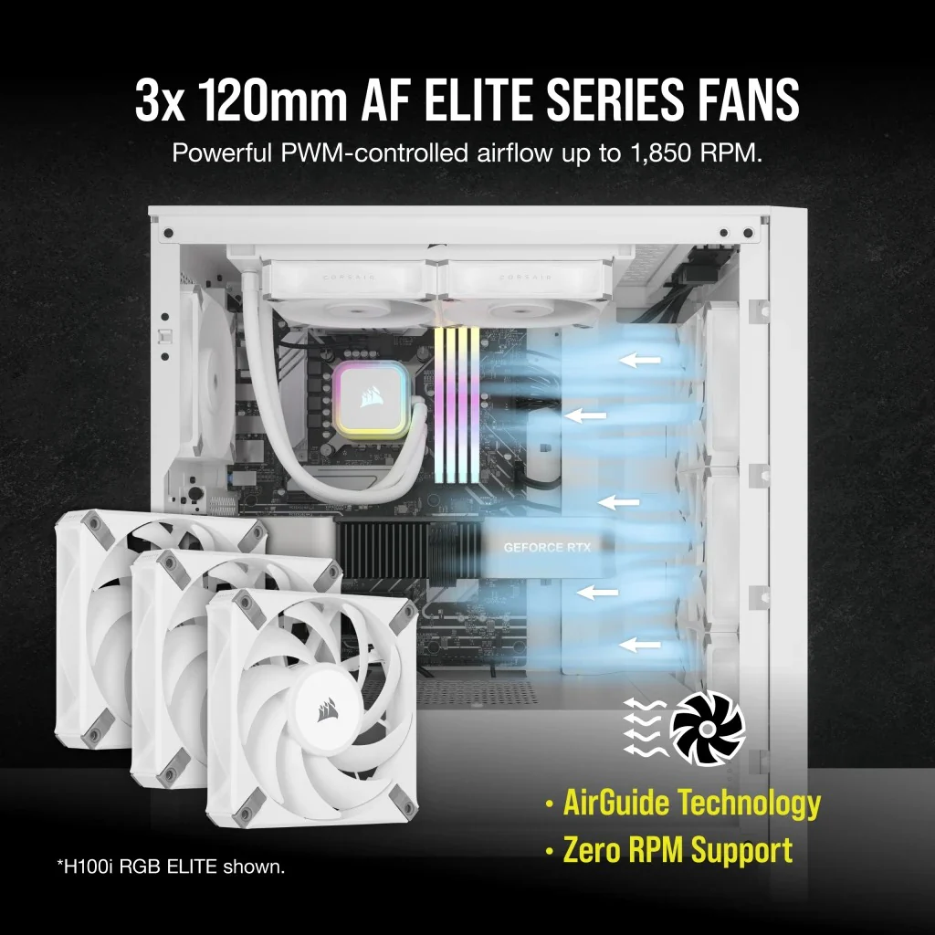 Corsair iCUE H150i RGB Elite 360mm Liquid CPU Cooler (White) - Image 8