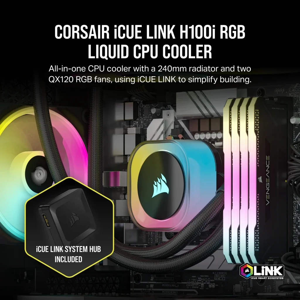 Corsair iCUE Link H100i RGB 240mm Liquid CPU Cooler (Black) - Image 10