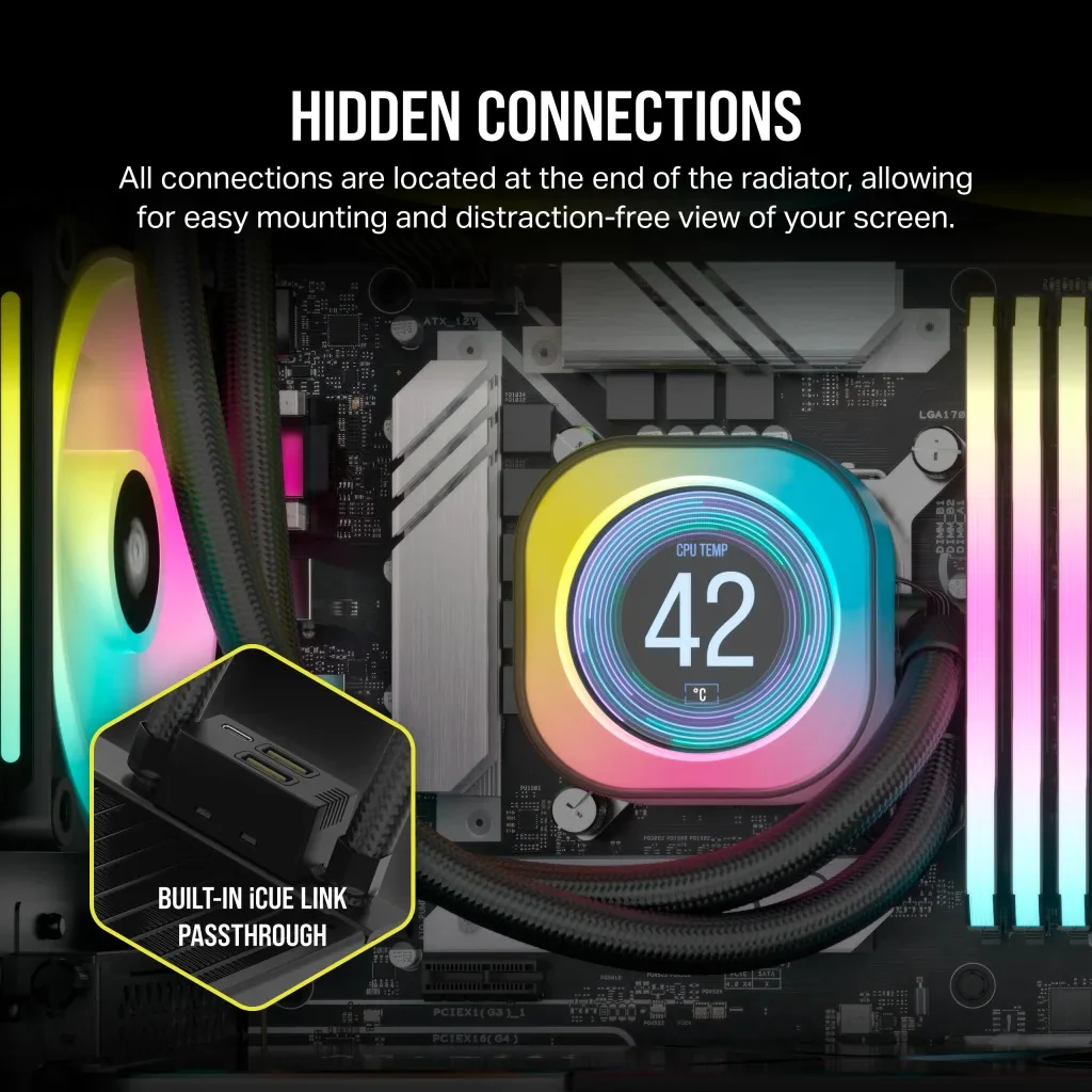 Corsair iCUE Link H150I RGB 360MM LCD AIO Liquid CPU Cooler - Image 4