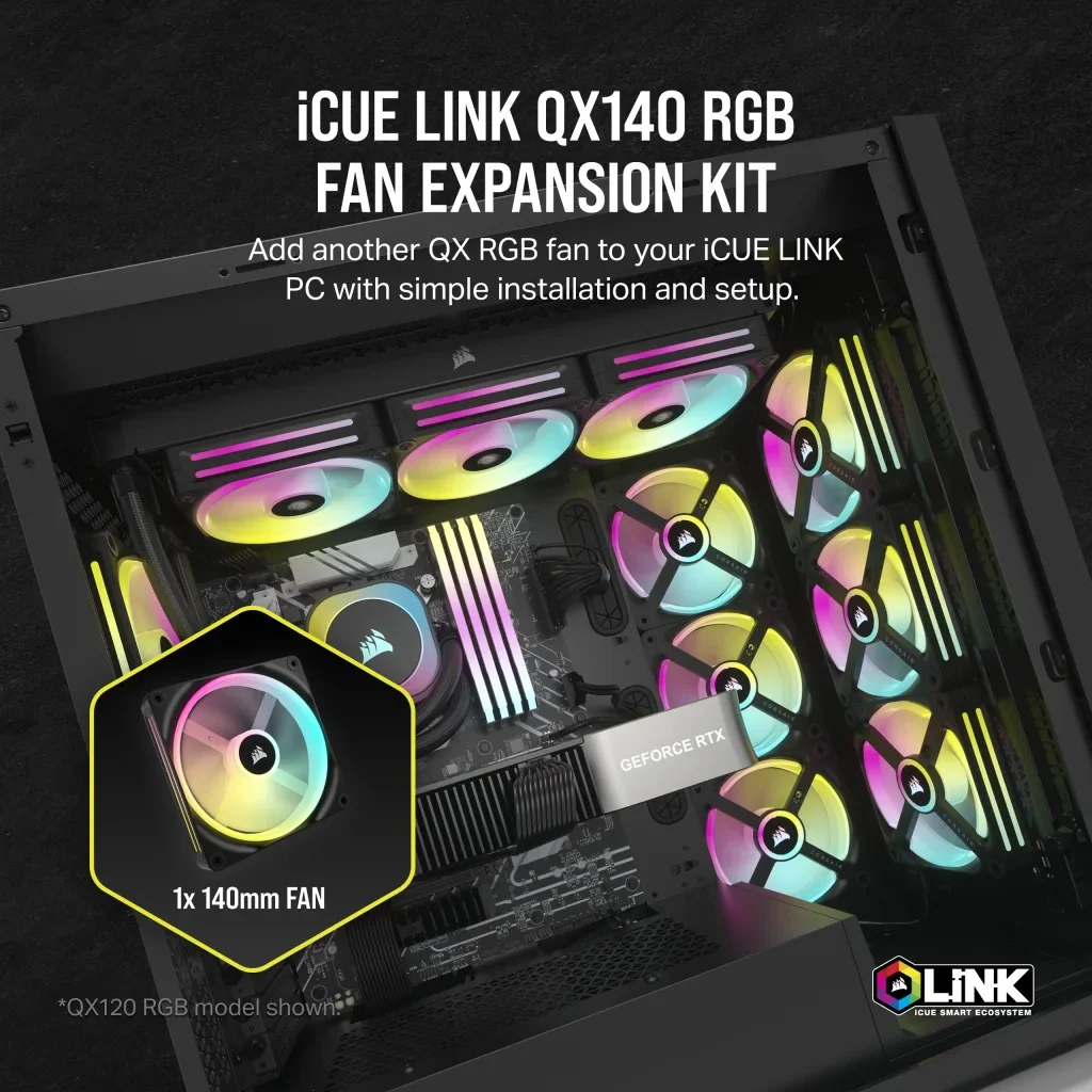 Corsair iCUE Link QX140 RGB 140mm PWM PC Fan Expansion Kit (Black) (Single Pack) - Image 9