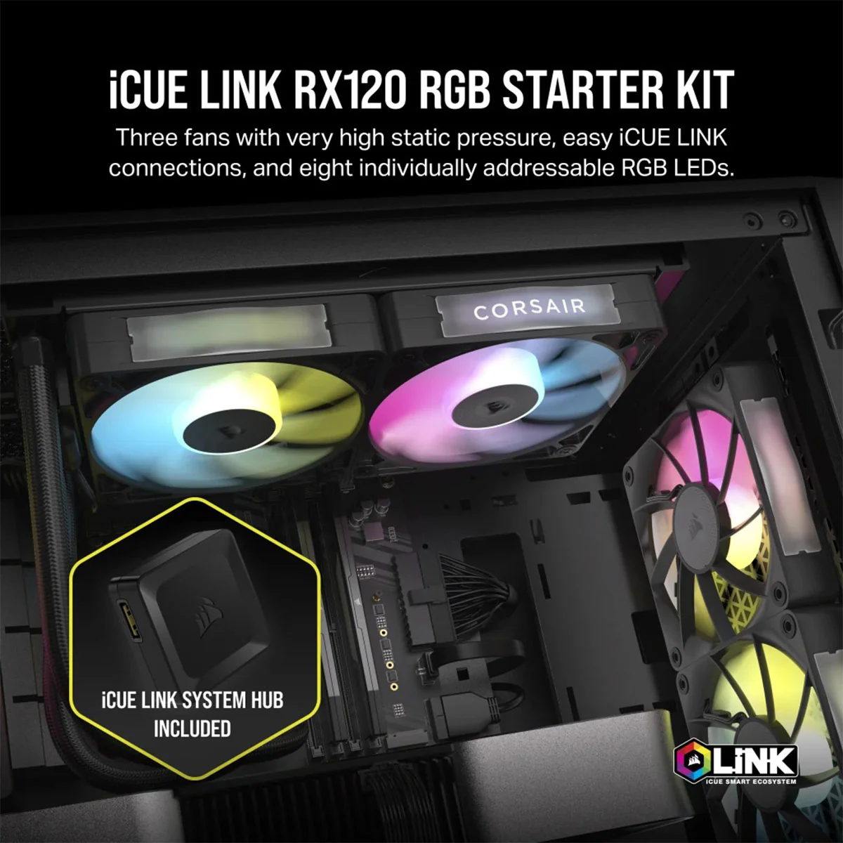Corsair ICUE Link RX120 RGB 120MM PWM Fan Triple Starter Kit (Black) - Image 4