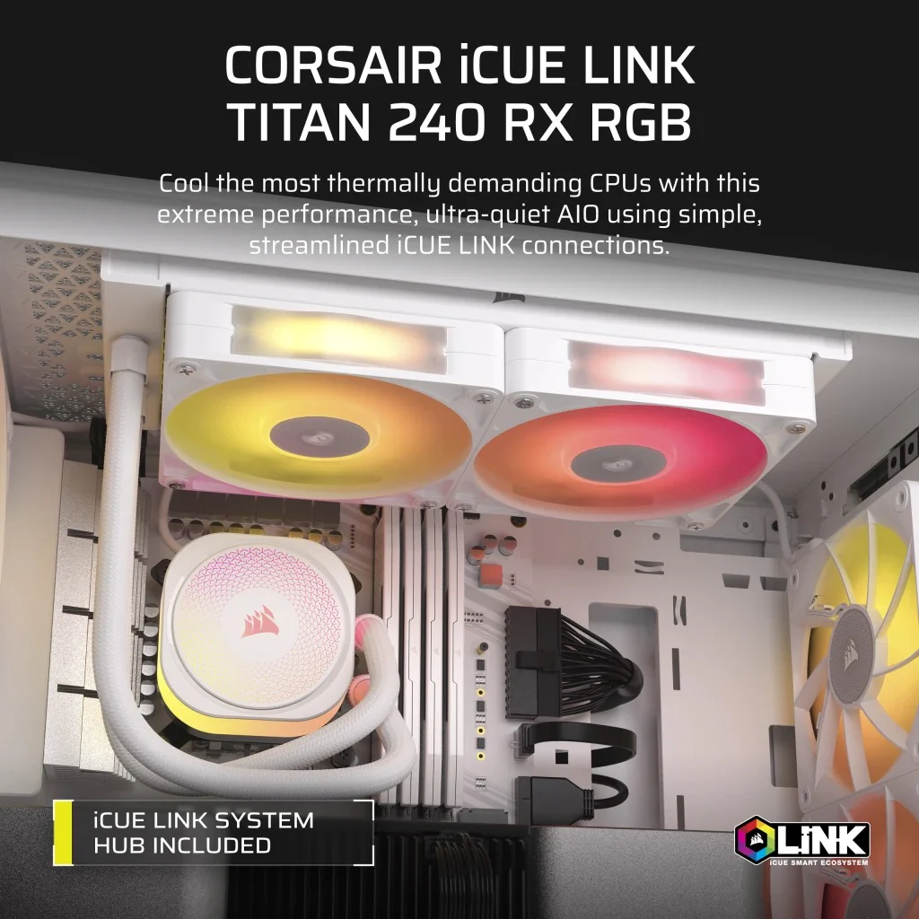Corsair iCUE LINK TITAN 240 RX RGB AIO Liquid CPU Cooler (Black, White) - Image 14