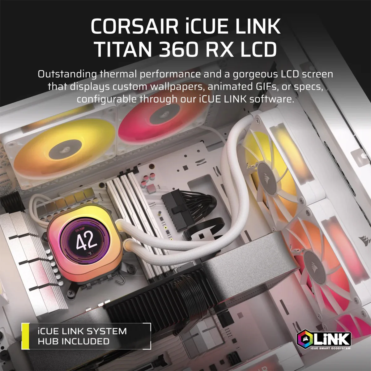 Corsair iCue Link Titan 360 LCD RX LCD AIO Extreme Performance 360MM RGB Liquid CPU Cooler (Black, White) - Image 25