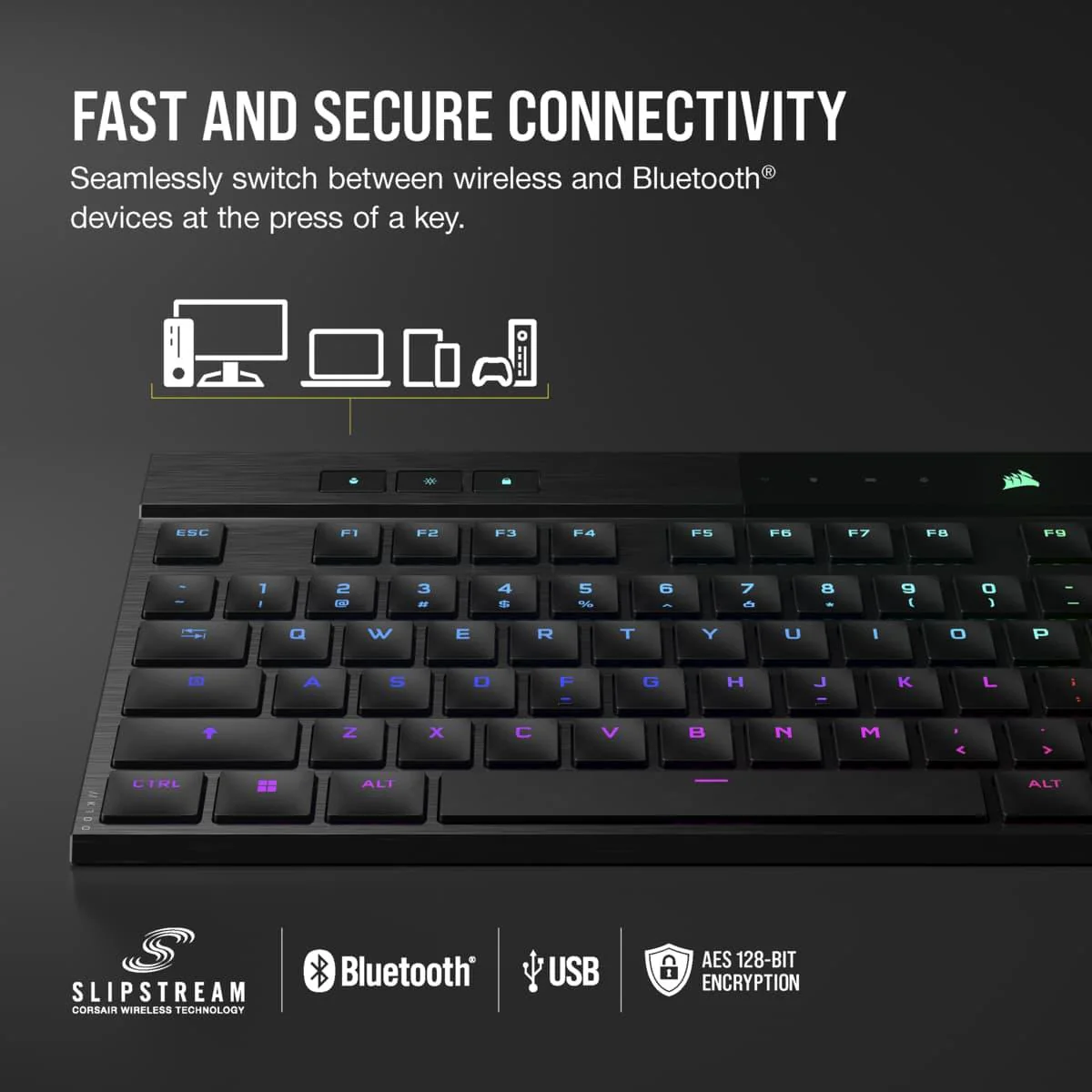 Corsair K100 Air Wireless RGB Ultra-Thin Mechanical Gaming Keyboard (Cherry MX Ultra Low Profile Tactile) - Image 13