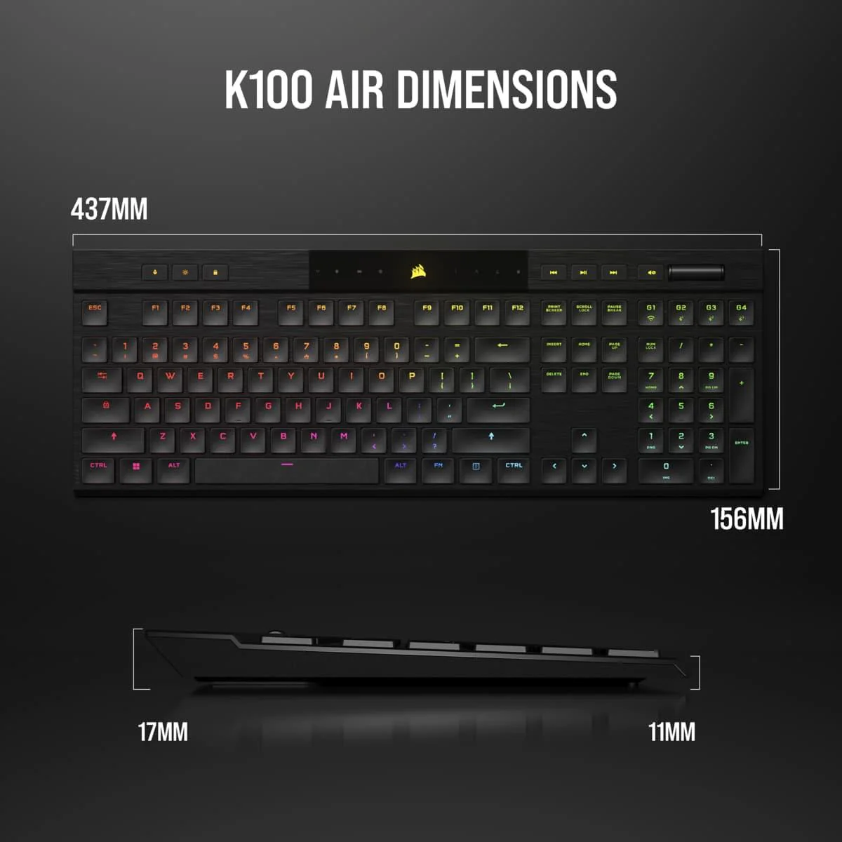 Corsair K100 Air Wireless RGB Ultra-Thin Mechanical Gaming Keyboard (Cherry MX Ultra Low Profile Tactile) - Image 8