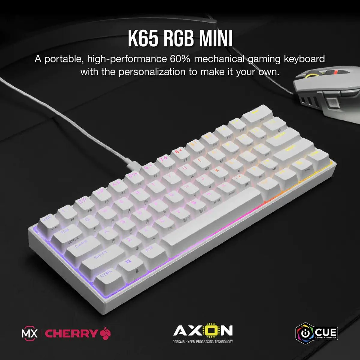 Corsair K65 RGB Mini 60% Mechanical Gaming Keyboard Cherry MX Red (White) - Image 6
