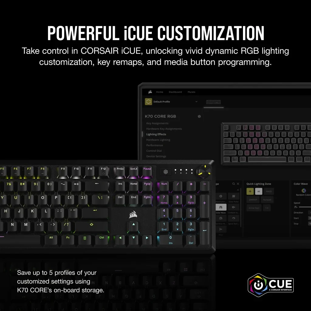 Corsair K70 Core RGB Mechanical Gaming Keyboard (Red Linear Switch) (Black) - Image 6