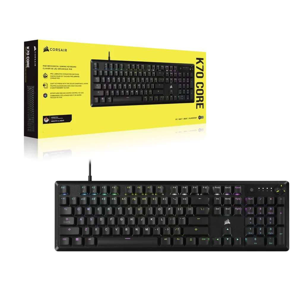 Corsair K70 Core RGB Mechanical Gaming Keyboard (Red Linear Switch) (Black) - Image 9