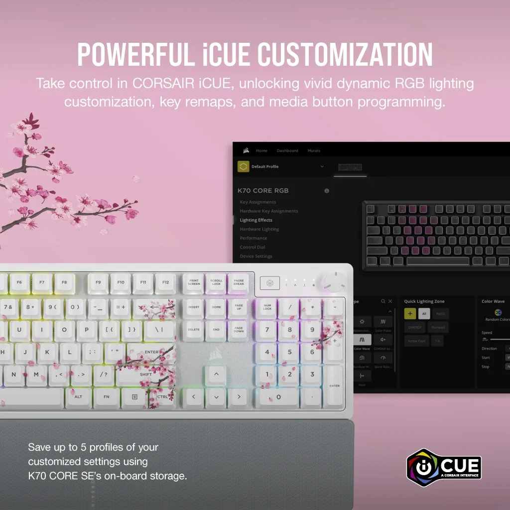 Corsair K70 Core SE RGB Mechanical Gaming Keyboard Cherry Blossom (MLX Red Pre-Lubed Mechanical Switches) (CH-9109C1E-NA) - Image 16