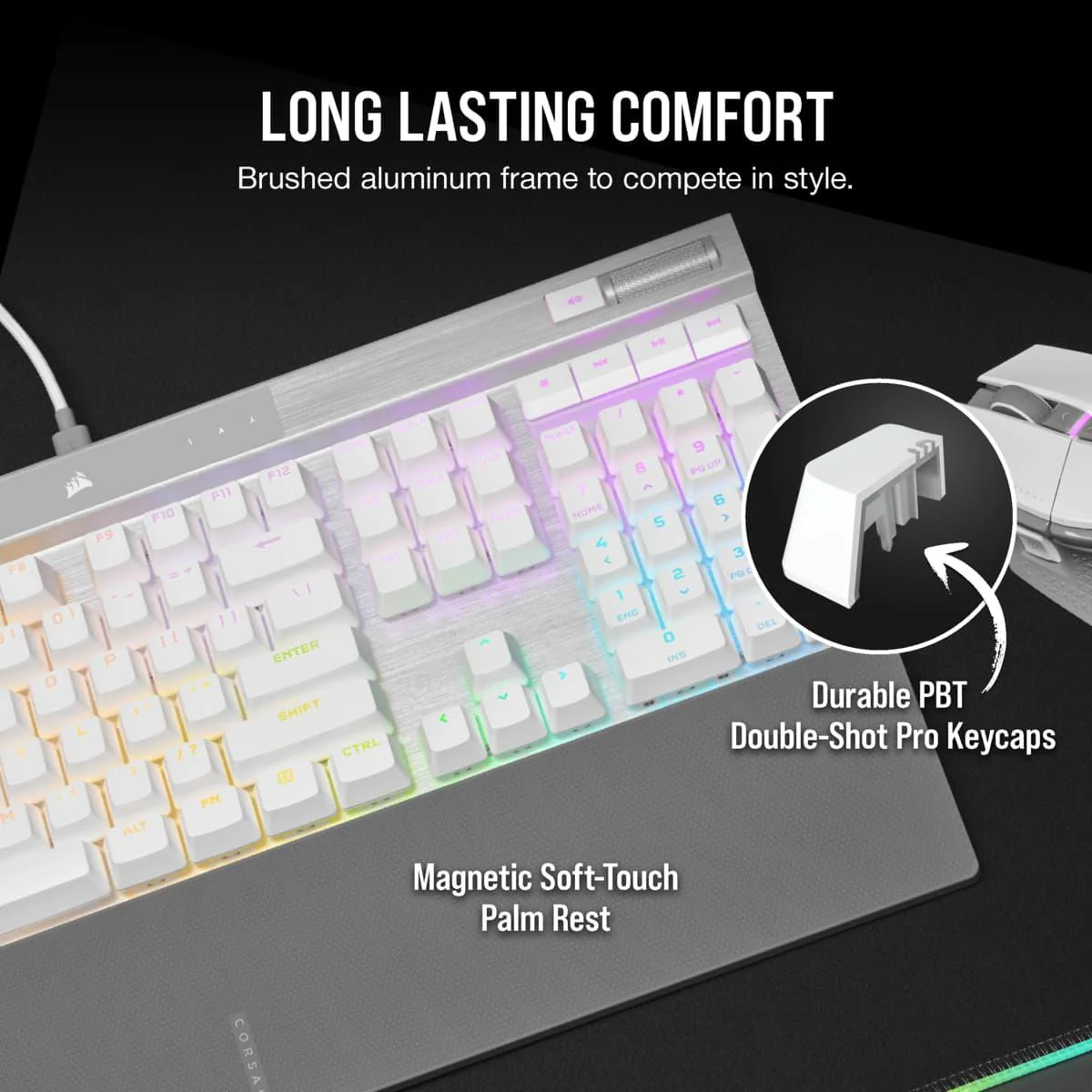 CORSAIR K70 RGB PRO Optical-Mechanical Gaming Keyboard with PBT Double Shot Pro Keycaps (White) - Image 10