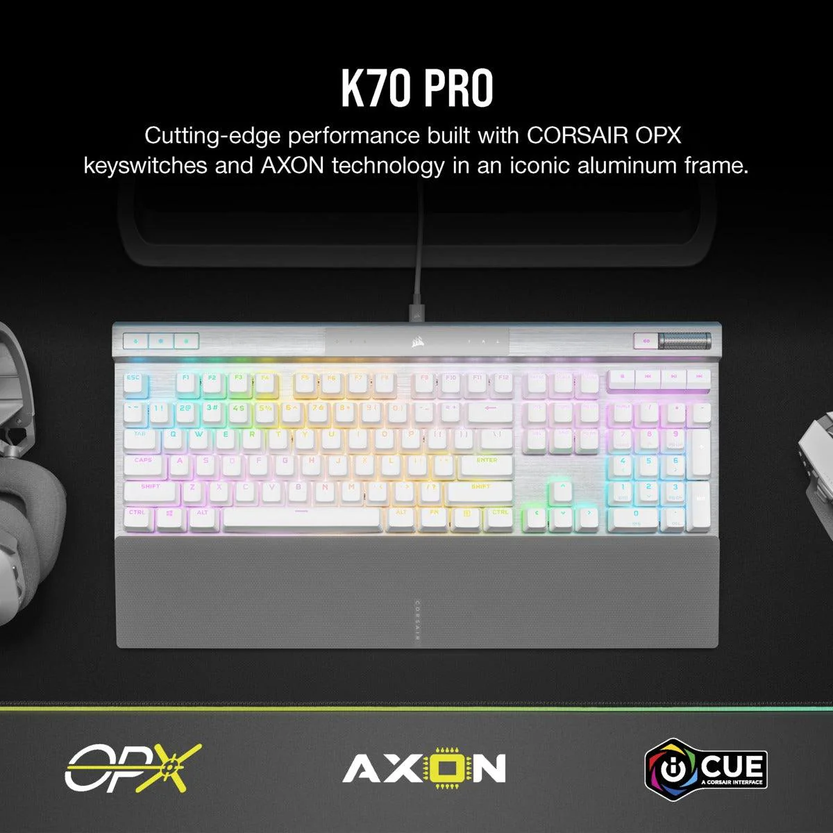 CORSAIR K70 RGB PRO Optical-Mechanical Gaming Keyboard with PBT Double Shot Pro Keycaps (White) - Image 12