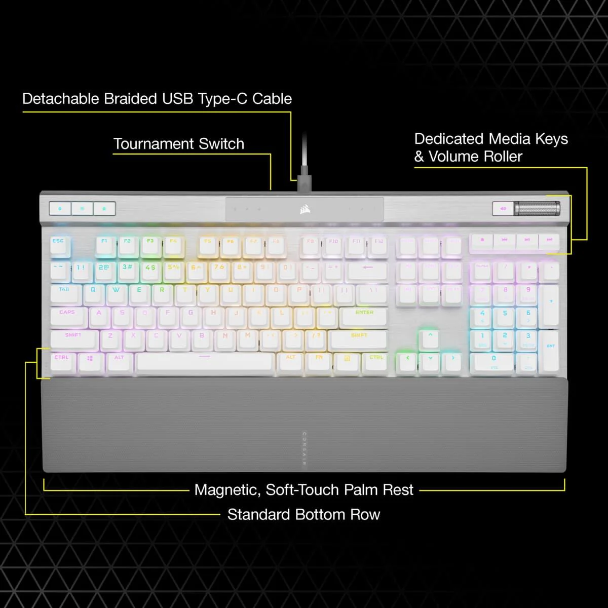 CORSAIR K70 RGB PRO Optical-Mechanical Gaming Keyboard with PBT Double Shot Pro Keycaps (White) - Image 7